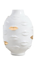 Gilded Gala Round Vase – White & Gold