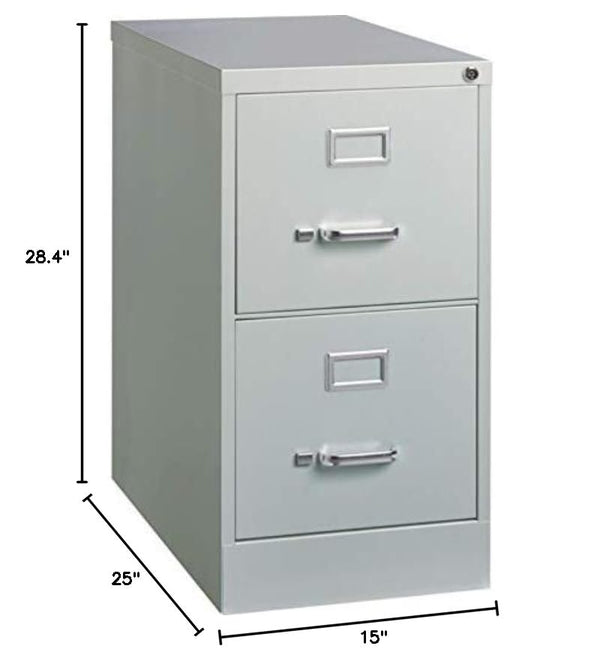 2-Drawer Steel Vertical File Cabinet with Lock – Light Gray