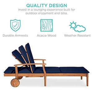 Acacia Wood Outdoor Chaise Lounge Chair with Adjustable Backrest and Side Table