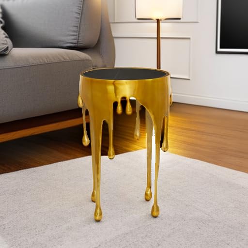Round Aluminum Accent Table with Glass Top