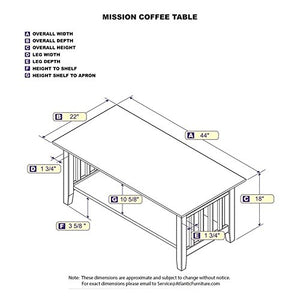 Mission-Style Solid Hardwood Coffee Table with Walnut Finish