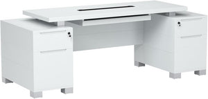 79" Modern Executive Desk with Filing Cabinets – White