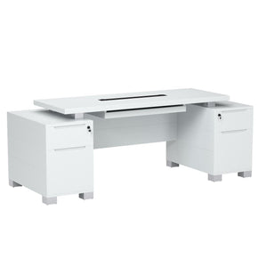 79" Modern Executive Desk with Filing Cabinets – White