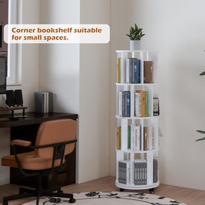 Rotating Bookshelf Tower with Wheels