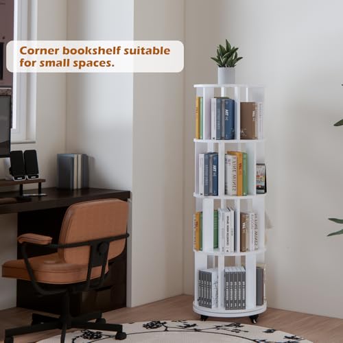 Rotating Bookshelf Tower with Wheels