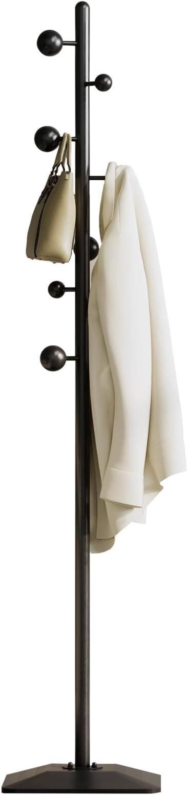 Metal Coat Rack with Marble Base — Freestanding Hook Stand
