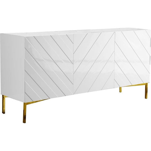 Modern Sideboard Buffet Cabinet | White Lacquer & Gold Base