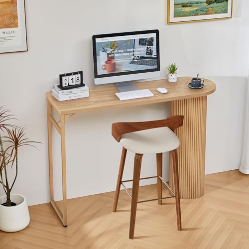 55" Fluted Wood Bar Table with Metal Frame