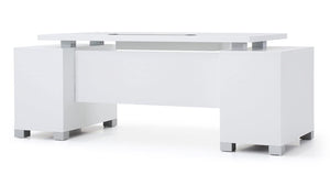 79" Modern Executive Desk with Filing Cabinets – White