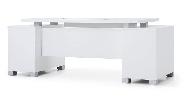 79" Modern Executive Desk with Filing Cabinets – White
