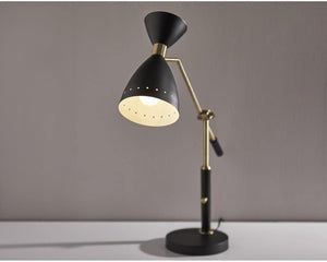 Mid-Century Adjustable Desk & Pendant Lamp – Black & Antique Brass