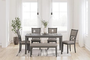 6-Piece Transitional Dining Table Set with Bench and Upholstered Chairs, Seats 6