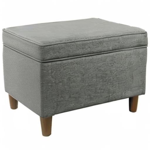 Grey Storage Ottoman with Hinged Lid & Wood Legs