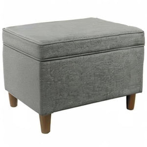 Grey Storage Ottoman with Hinged Lid & Wood Legs