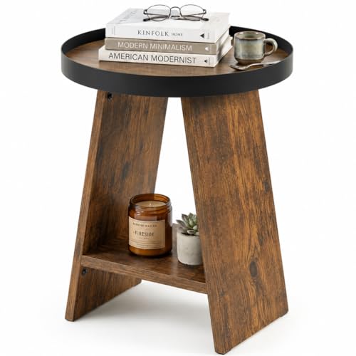 Round 2-Tier Side Table with Tray Top