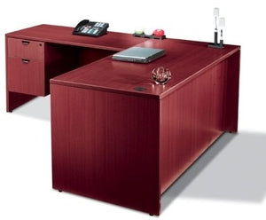 L-Shaped Office Desk with Drawers – Mahogany