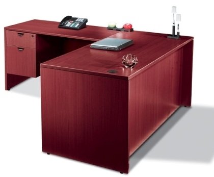 L-Shaped Office Desk with Drawers – Mahogany