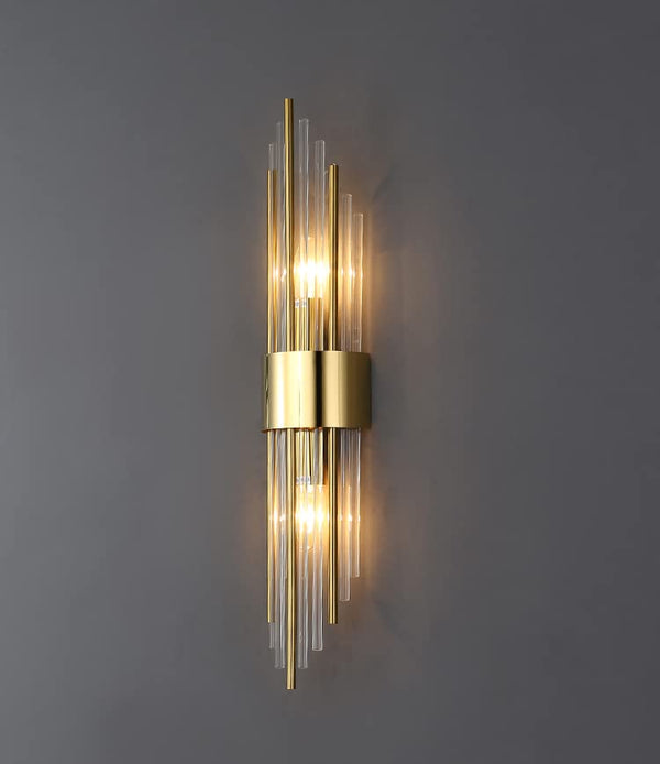 2-Light Modern Gold Wall Sconce with Clear Glass Crystal