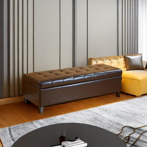 Tufted Bonded Leather Storage Ottoman Bench