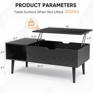 Lift Top Coffee Table with Hidden Storage & Shelves