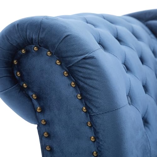 Mid-Century Velvet Chaise Lounge with Scrolled Backrest