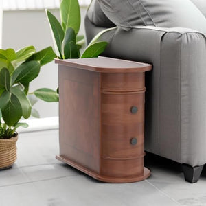 Wood End Table with 2 Drawers Slim Nightstand