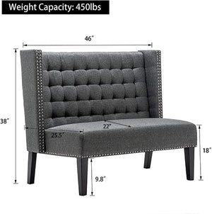 Tufted Loveseat Sofa with Wooden Legs – 2-Seat Upholstered Couch
