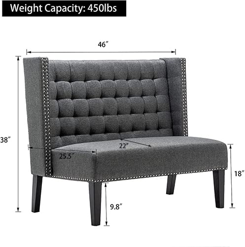 Tufted Loveseat Sofa with Wooden Legs – 2-Seat Upholstered Couch