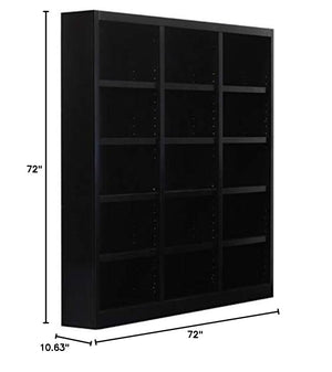 72" Triple Wide Wood Bookcase – 15 Shelves