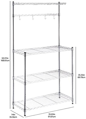 3-Tier Kitchen Baker's Rack with Wood Shelf and Chrome Wire Shelves
