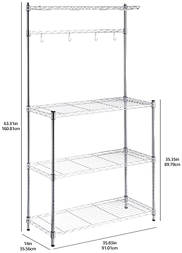 3-Tier Kitchen Baker's Rack with Wood Shelf and Chrome Wire Shelves