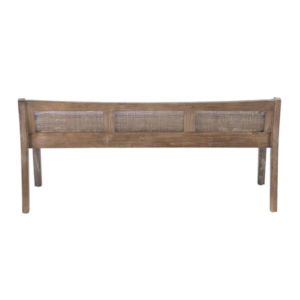 Transitional Wood Bench with Woven Cane Back