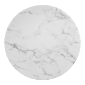 Round Marble Top Side Table with Glossy Tapered Pedestal Base