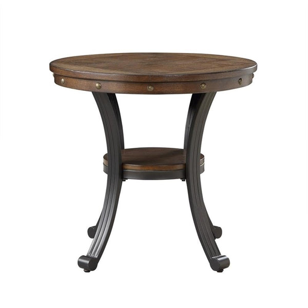 Round Wood & Metal End Table with Shelf