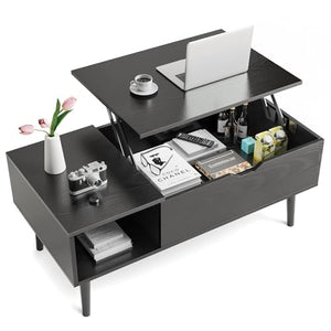 Lift Top Coffee Table with Hidden Storage & Shelves