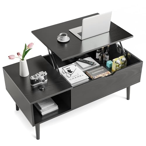 Lift Top Coffee Table with Hidden Storage & Shelves
