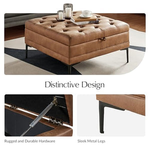 Square Storage Ottoman Coffee Table with Lift Top & Metal Legs
