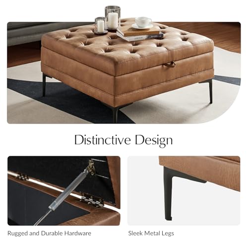 Square Storage Ottoman Coffee Table with Lift Top & Metal Legs