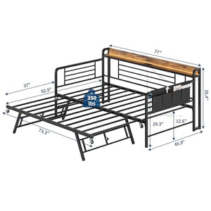 Twin Daybed with Pop-Up Trundle, RGB LED Headboard & Charging Station