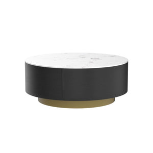 Round Coffee Table with Drawers & Sintered Stone Top
