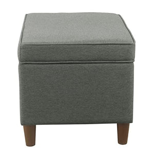 Grey Storage Ottoman with Hinged Lid & Wood Legs