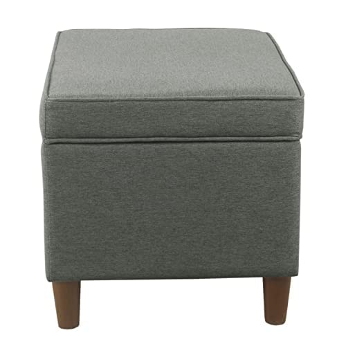 Grey Storage Ottoman with Hinged Lid & Wood Legs
