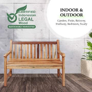 Teak Wood Outdoor Garden Bench with Armrests & Backrest