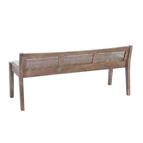 Transitional Wood Bench with Woven Cane Back