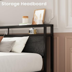 King Size Storage Bed Frame with Charging Headboard