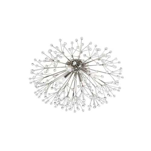 Four Light Flush Mount Chandelier – Polished Nickel with Crystal