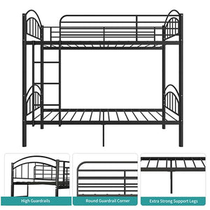 Twin Over Twin Metal Bunk Bed – 2-in-1 Convertible with Guardrails