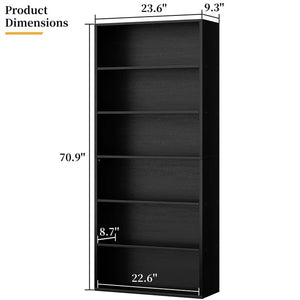 6-Tier Tall Bookcase – Wood Floor Standing Display Shelf