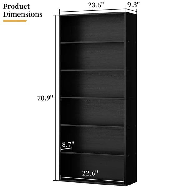 6-Tier Tall Bookcase – Wood Floor Standing Display Shelf