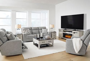 Power Reclining Sofa with Adjustable Headrest & USB Ports – Light Gray